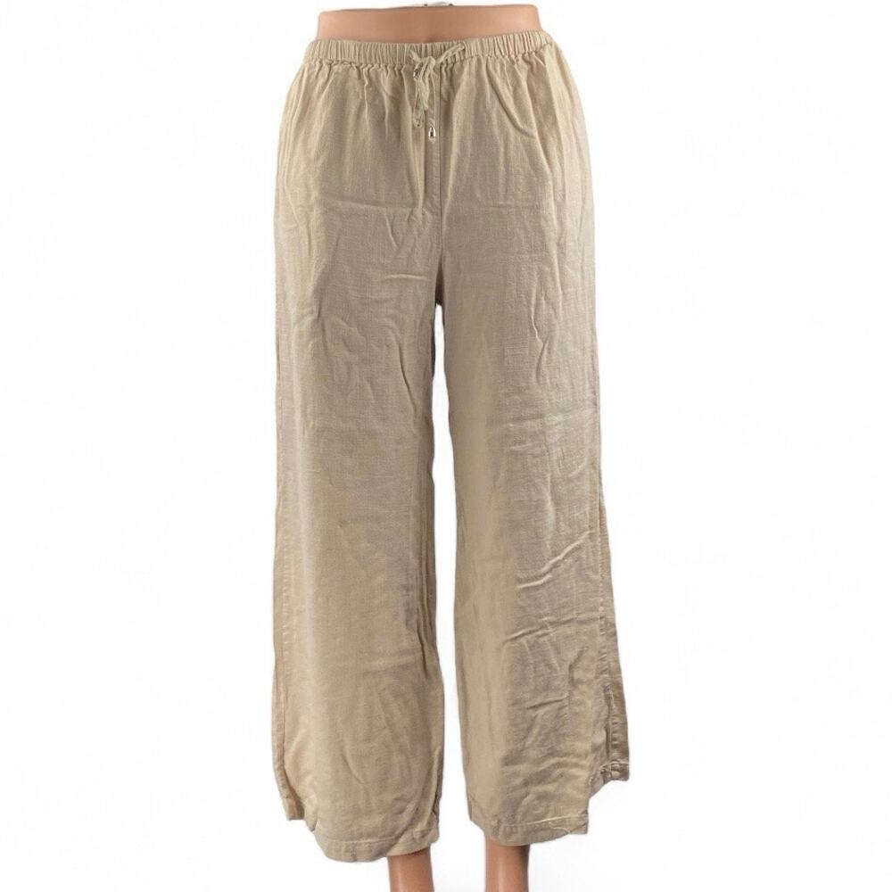 Princess Polly Beige Elastic High Waist Drawstring Wide Leg Trousers Pants Sz 32